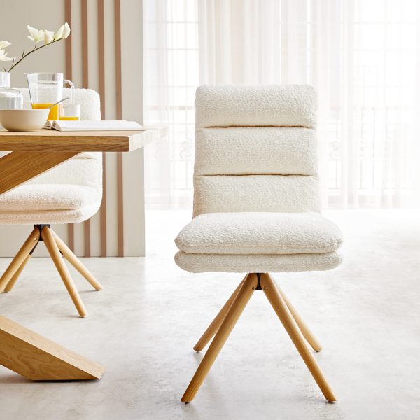 Otočná židle Abelia-Flex Bouclé White Wooden Frame Conical 180° Swivel