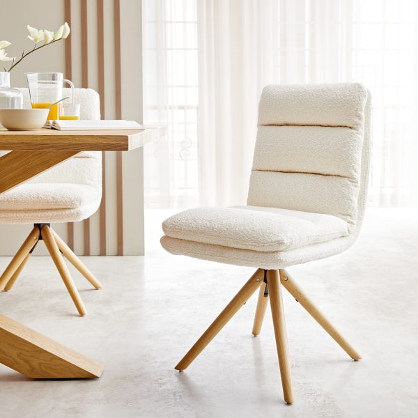 Otočná židle Abelia-Flex Bouclé White Wooden Frame Conical 180° Swivel