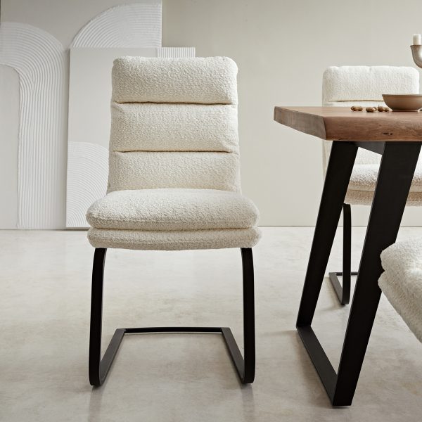 Otočná židle Abelia-Flex Bouclé White Cantilever Flat Black