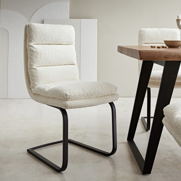 Otočná židle Abelia-Flex Bouclé White Cantilever Flat Black