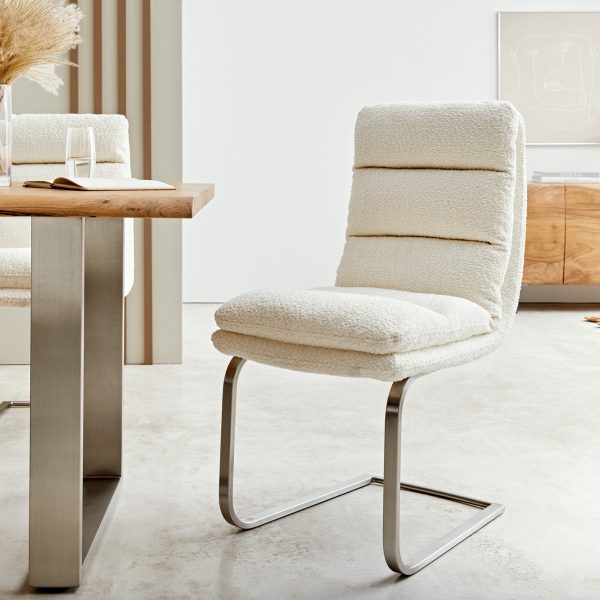 Otočná židle Abelia-Flex Bouclé White Cantilever Flat Stainless Steel