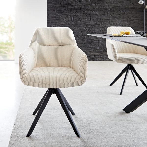 Otočná židle Pejo-Flex s područkami Cord Beige Křížový rám hranatý černý 180° otočný