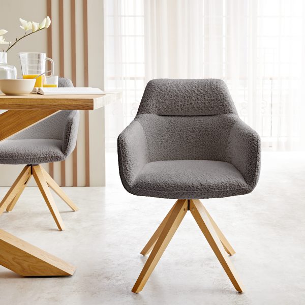 Otočná židle Pejo-Flex s područkami Bouclé Grey Dřevěný rám úhlový otočný o 180°