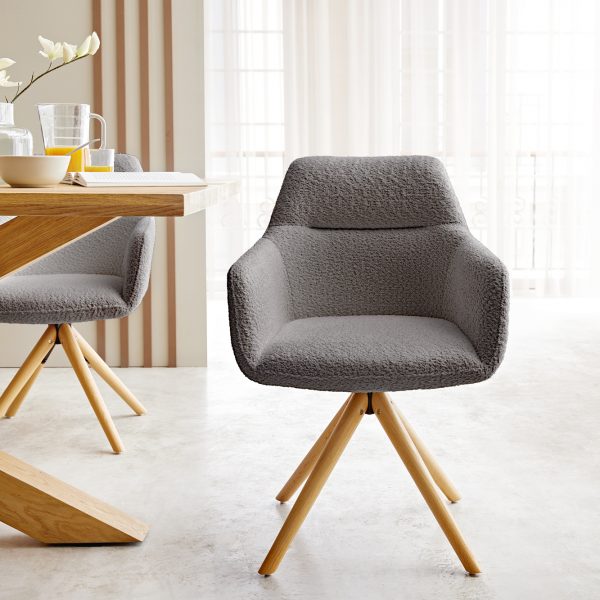 Otočná židle Pejo-Flex s područkami Bouclé Grey Dřevěný rám Kónický otočný o 180°
