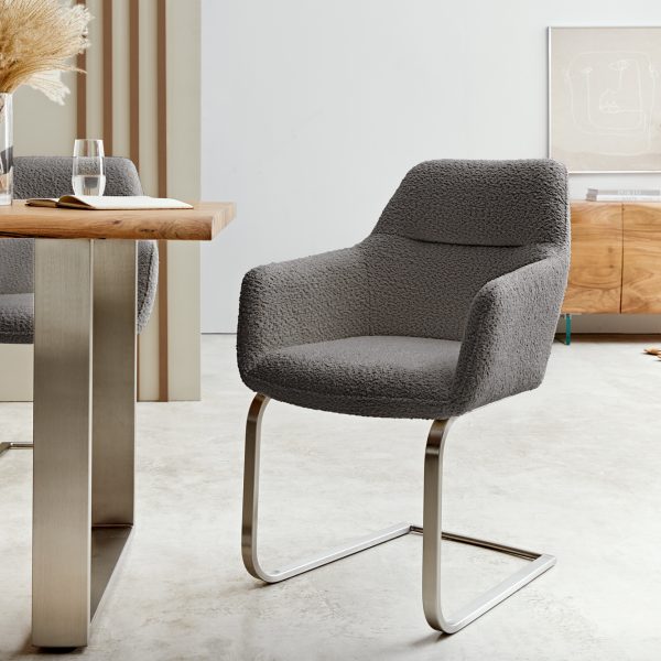 Houpací židle Pejo-Flex Bouclé Grey Cantilever Flat Stainless Steel