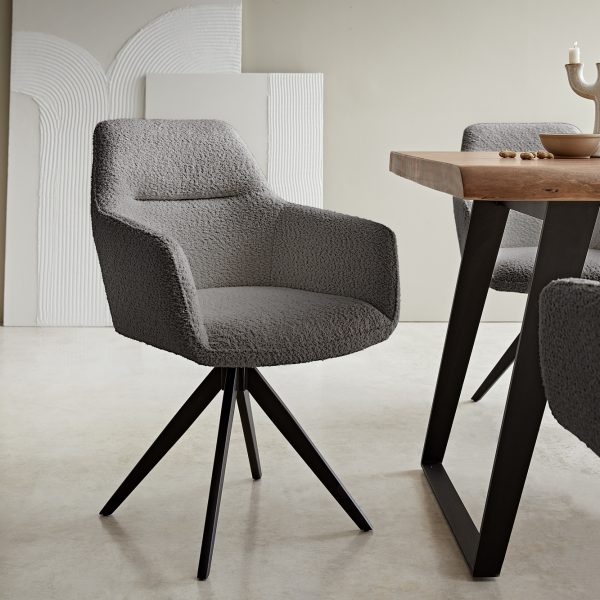 Otočná židle Pejo-Flex s područkami Bouclé Grey Cross Frame Edged Black 180° Swivel