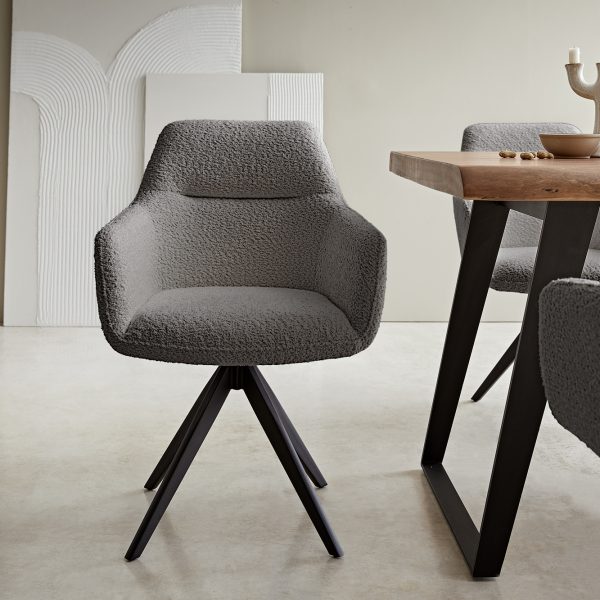Otočná židle Pejo-Flex s područkami Bouclé Grey Cross Frame Edged Black 180° Swivel