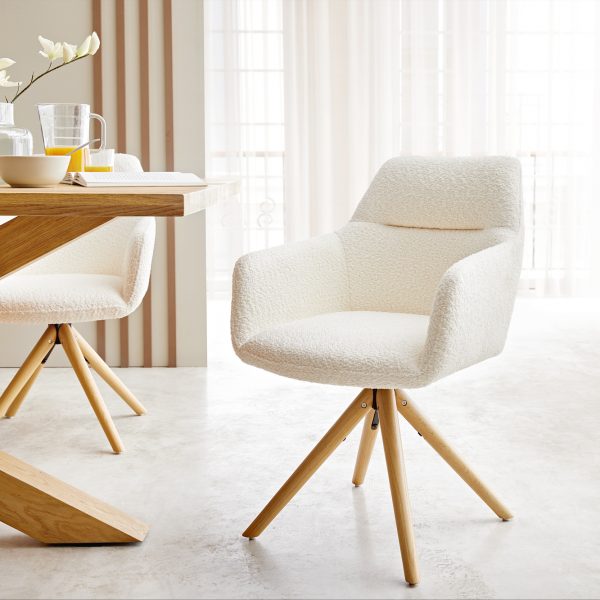 Otočná židle Pejo-Flex s područkami Bouclé White Wooden Frame Conical 180° Swivel