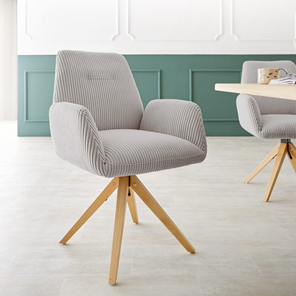 Otočná židle Zoa-Flex s područkami Cord Silver Grey Dřevěný rám otočný o 180°