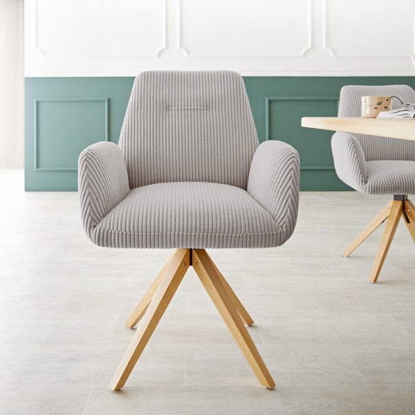 Otočná židle Zoa-Flex s područkami Cord Silver Grey Dřevěný rám otočný o 180°