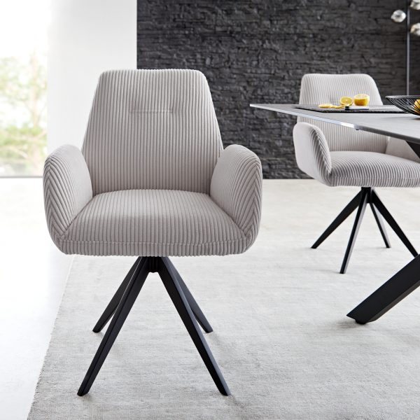 Otočná židle Zoa-Flex s područkami Cord Silver Grey Cross Frame Edged Black 180° Swivel