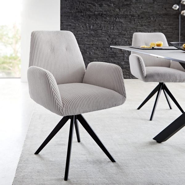 Otočná židle Zoa-Flex s područkami Cord Silver Grey Cross Frame Edged Black 180° Swivel