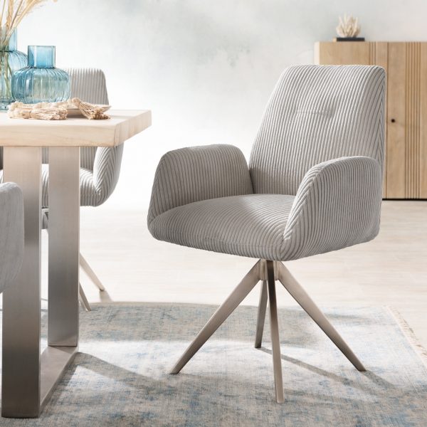 Otočná židle Zoa-Flex s područkami Cord Silver Grey Křížový rám lemovaný nerezovou ocelí otočný o 180°