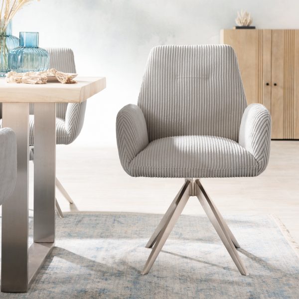 Otočná židle Zoa-Flex s područkami Cord Silver Grey Křížový rám lemovaný nerezovou ocelí otočný o 180°
