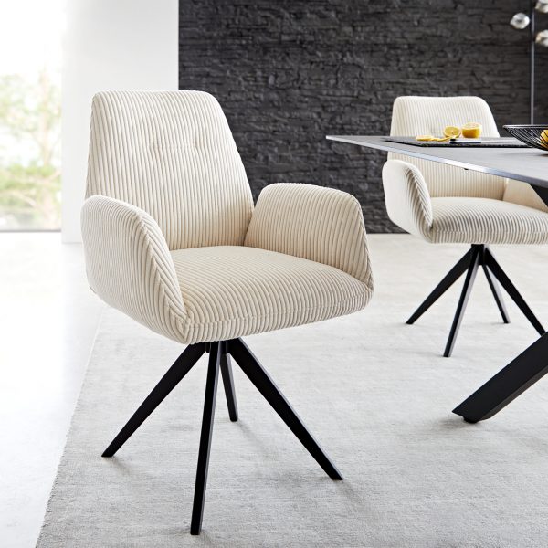 Otočná židle Zoa-Flex s područkami Cord Beige Cross Frame Edged Black 180° Swivel