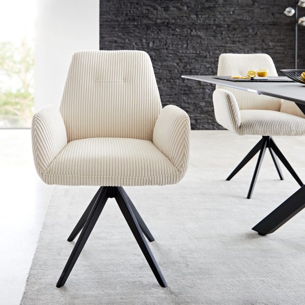 Otočná židle Zoa-Flex s područkami Cord Beige Cross Frame Edged Black 180° Swivel