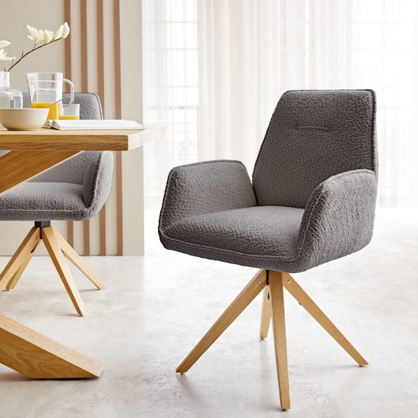 Otočná židle Zoa-Flex s područkami Bouclé Grey Dřevěný rám otočný o 180°