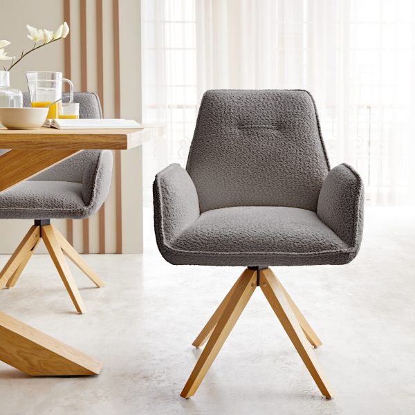 Otočná židle Zoa-Flex s područkami Bouclé Grey Dřevěný rám otočný o 180°