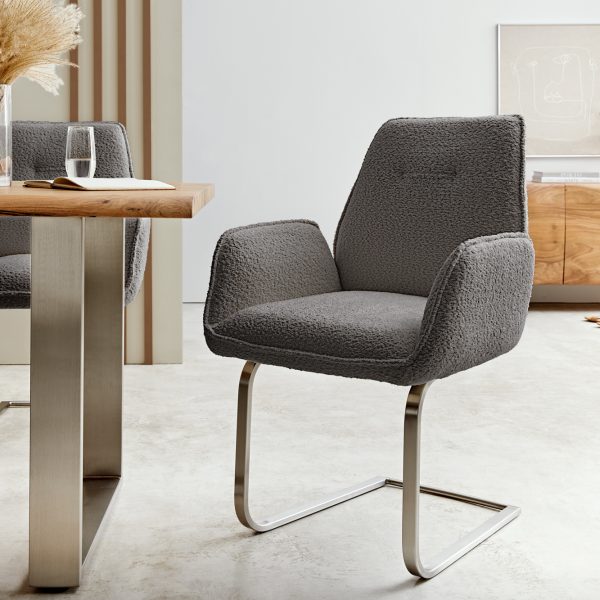Houpací židle Zoa-Flex Bouclé Grey Cantilever Flat Stainless Steel