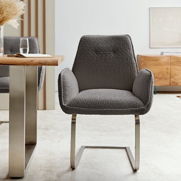 Houpací židle Zoa-Flex Bouclé Grey Cantilever Flat Stainless Steel