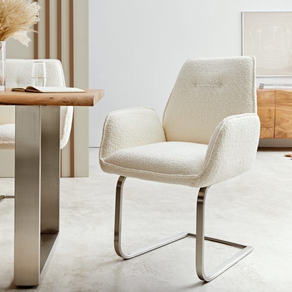 Houpací židle Zoa-Flex Bouclé White Cantilever Flat Stainless Steel