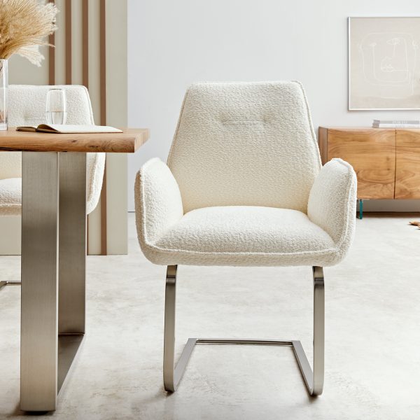 Houpací židle Zoa-Flex Bouclé White Cantilever Flat Stainless Steel