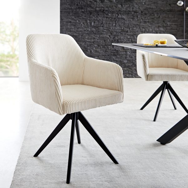 Otočná židle Greg-Flex s područkami Cord Beige Cross Frame Edged Black 180° Swivel