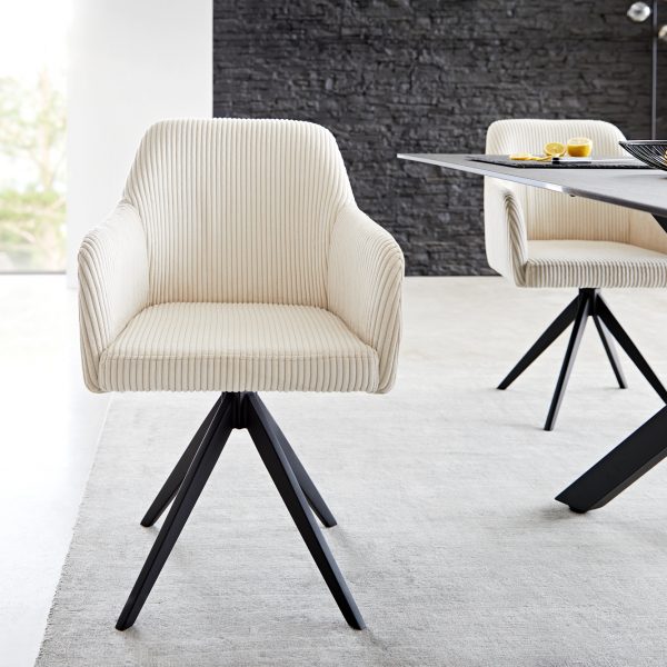 Otočná židle Greg-Flex s područkami Cord Beige Cross Frame Edged Black 180° Swivel