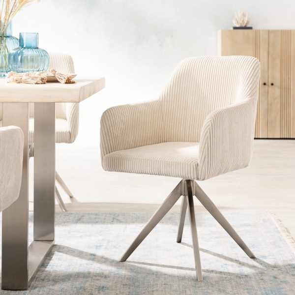 Otočná židle Greg-Flex s područkami Cord Beige Cross Frame Edged Stainless Steel 180° Swivel