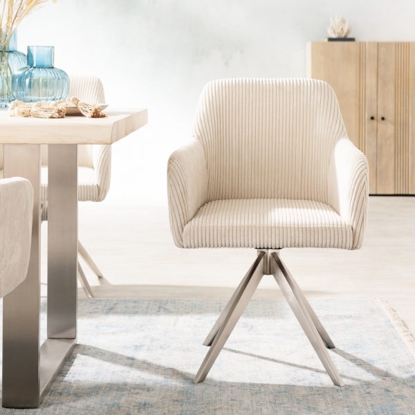 Otočná židle Greg-Flex s područkami Cord Beige Cross Frame Edged Stainless Steel 180° Swivel