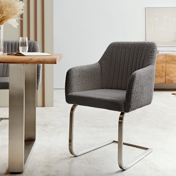 Houpací židle Greg-Flex Bouclé Grey Cantilever Flat Stainless Steel