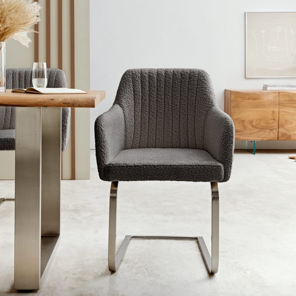 Houpací židle Greg-Flex Bouclé Grey Cantilever Flat Stainless Steel