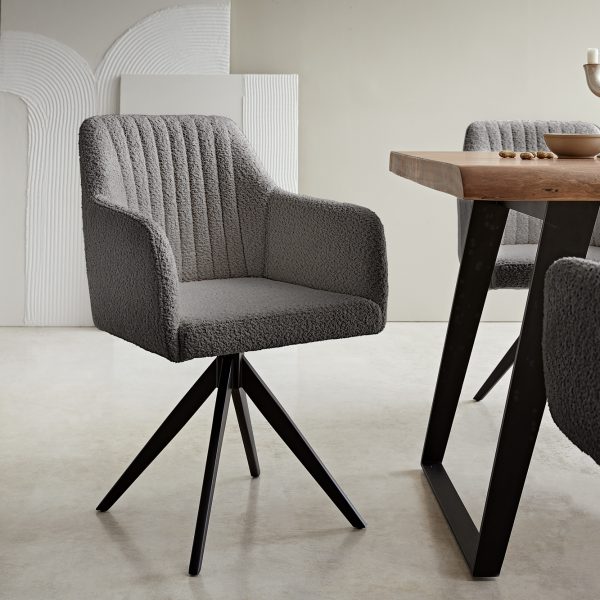 Otočná židle Greg-Flex s područkami Bouclé Grey Cross Frame Edged Black 180° Swivel
