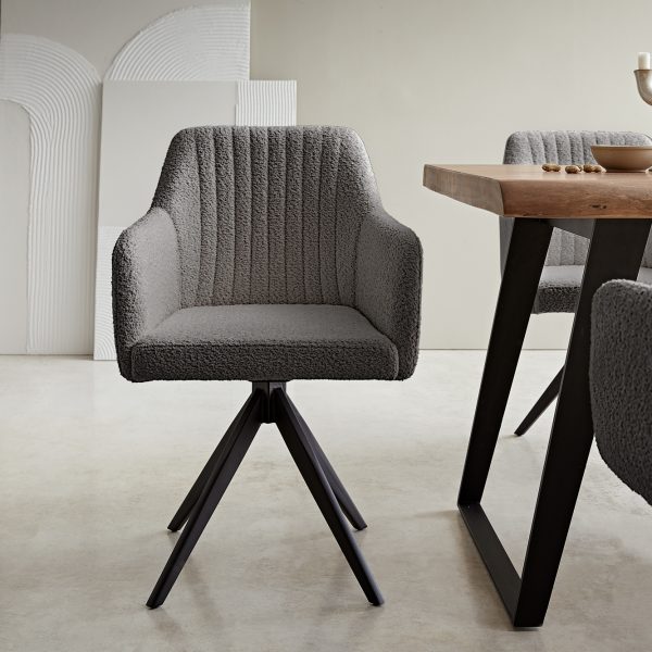 Otočná židle Greg-Flex s područkami Bouclé Grey Cross Frame Edged Black 180° Swivel