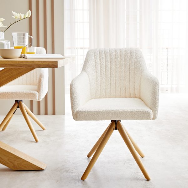Otočná židle Greg-Flex dřevěná podnož zaoblená bouclé bílý 180°
