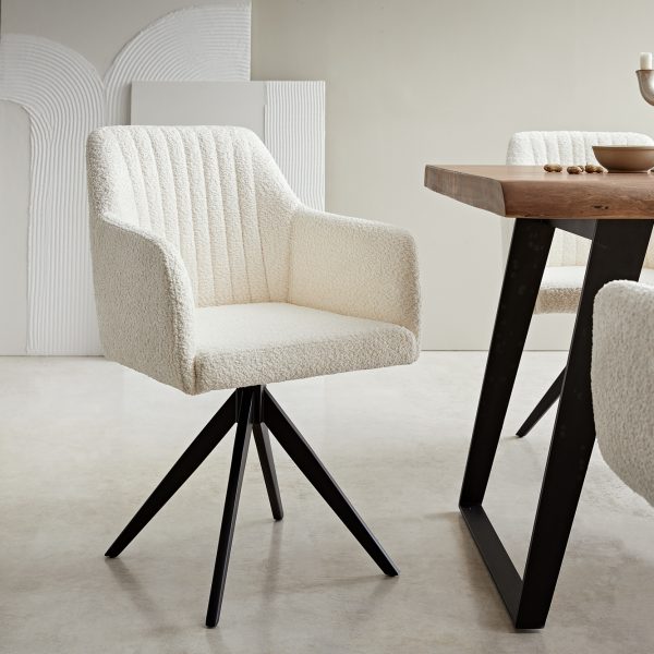 Otočná židle Greg-Flex s područkami Bouclé White Cross Frame Edged Black 180° Swivel