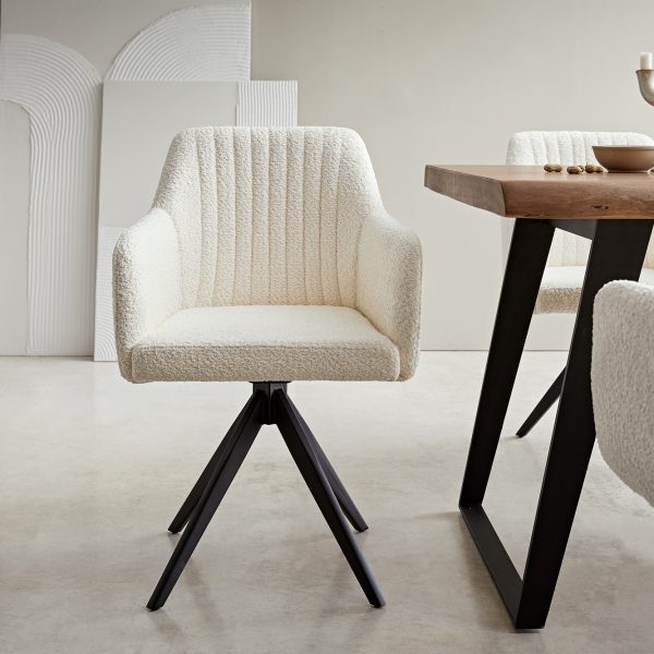 Otočná židle Greg-Flex s područkami Bouclé White Cross Frame Edged Black 180° Swivel