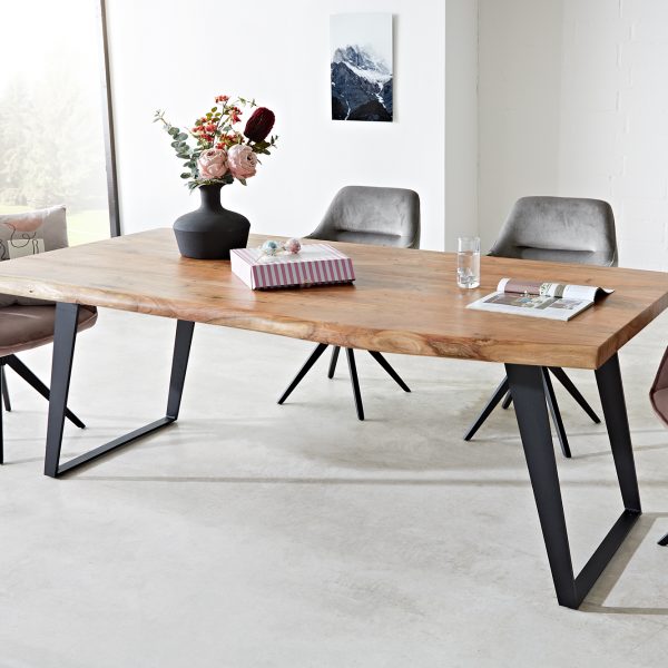 Jídelní stůl Edge 200×100 XL přírodní akácie kov šikmý