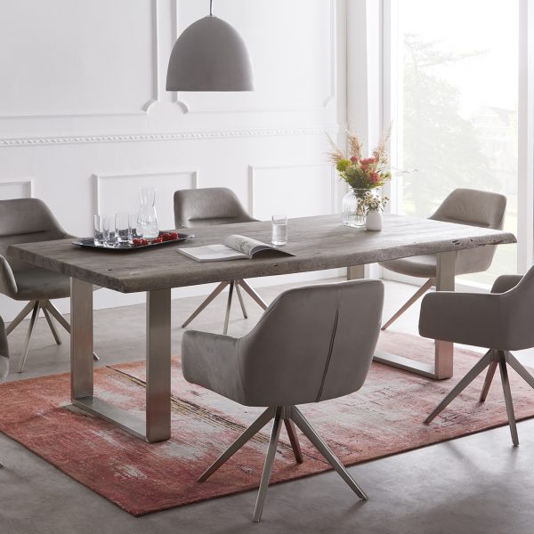 Jídelní stůl Edge 200×100 XL platinová akácie nerezová ocel úzká