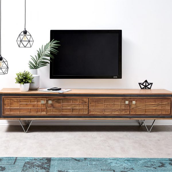 TV stolek Stonegrace 200 cm přírodní akácie 3D 4 dvířka