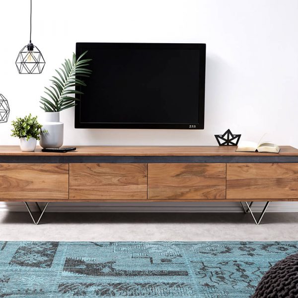 TV stolek Stonegrace 200 cm akácieová přírodní kamenná dýha 4 šuplíky