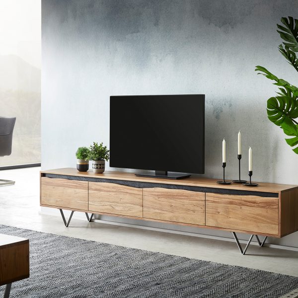 TV stolek Stonegrace 220×35 cm přírodní akácie 4 dvířka