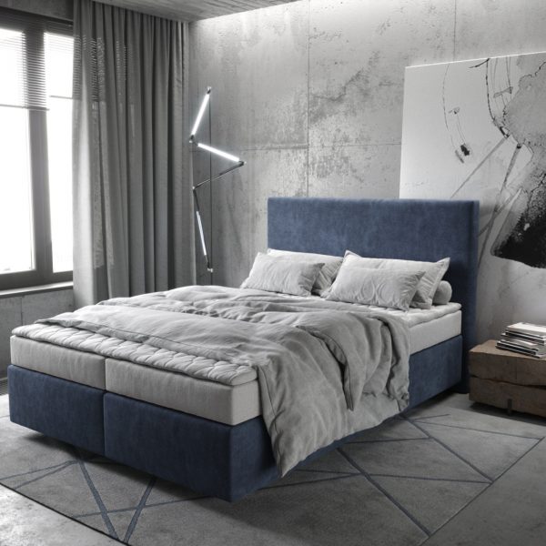 Postel Boxspring Dream-Well 140×200 cm mikrovlákno námořnické modré s matrací a topperem