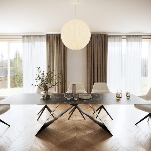 Jídelní stůl Edge 300x100cm Laminam® keramika hnědá podnož ve tvaru “V” černá