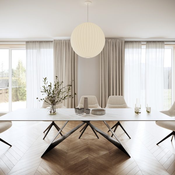 Jídelní stůl Edge 300x100cm Laminam® keramika bílá podnož ve tvaru “V” černá
