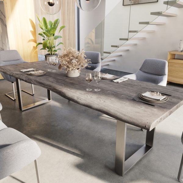 Jídelní stůl Edge 280x100cm XL platinová akácie nerezová ocel úzká