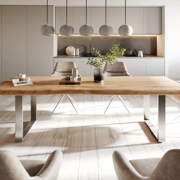 Jídelní stůl Edge 280x100cm XL přírodní akácie nerezová ocel úzká