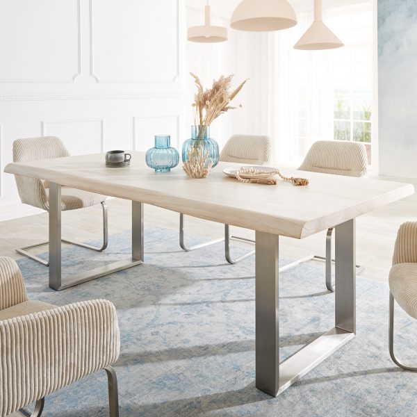 Jídelní stůl Edge 200×100 XL bílý lakovaný nerezová ocel nepravidelná hrana