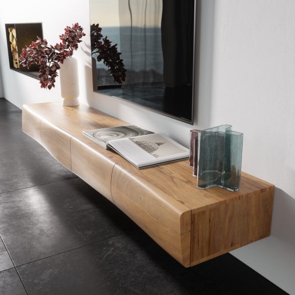 TV stolek New Live-Edge 200 cm přírodní akácie 4 dvířka závěsný