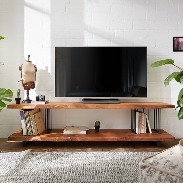 TV stolek Willibald 200x47x53 cm přírodní ořech kov černý